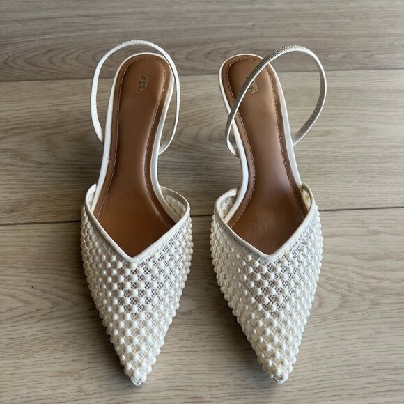 Zara Shoes - ZARA WOMEN SLINGBACK HEEL W/ PEARLS BRIDAL HEELS